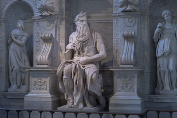 Fototapeta na wymiar Moses sculpture by Michelangelo in San Petrio in Vincoli, Rome, Italy