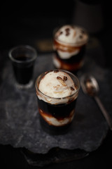 Iced coffee with vanilla ice cream.