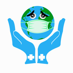 Save world from corona virus.earth sick .Earth with the concept of being infected with a virus, is in medical assistance