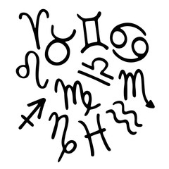 Zodiac signs concept with hand drawn elements. Banner, poster, card with horoscope signs