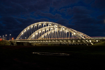 Street View of Cars Crossing on the Vimy Memorial Bridge at Night