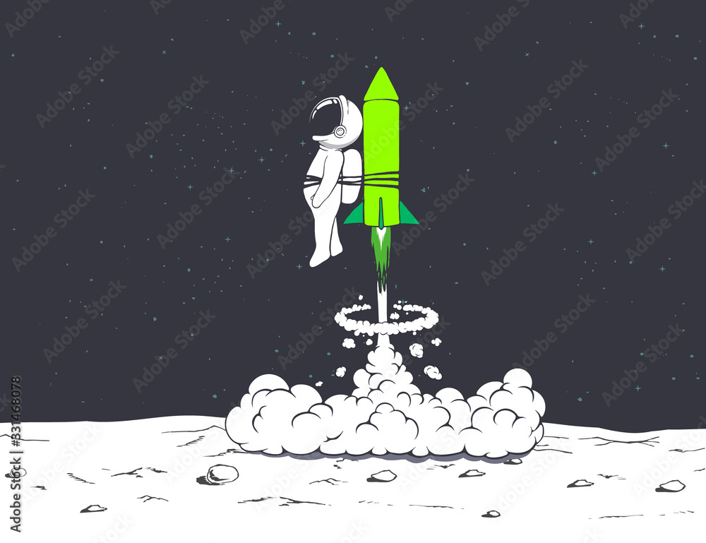 Wall mural rocket launch with astronaut