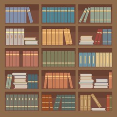 Brown bookcase filled with various books