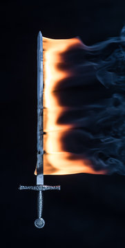 burning fire sword on a black background