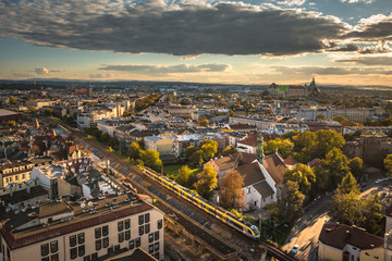 Obraz premium Panorama of Cracow, Poland, with royal Wawel castle, cathedral.