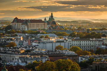 Panorama of Cracow, Poland, with royal Wawel castle, cathedral.