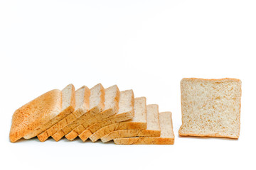 Whole wheat bread on white background