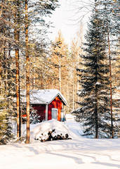 House at Reindeer farm Finland in Lapland winter