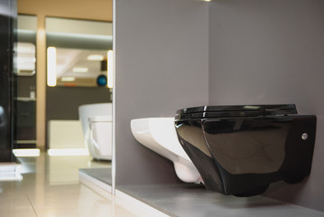 samples of modern sanitary ware for the toilet. new modern toilet in the plumbing store