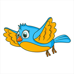 Bird. Cute Young Flying bird isolated on white background. Happy exotic bird cartoon character. Education card for kids learning animals. Logic Games for Kids. Vector illustration in cartoon style
