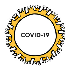 Covid-19 coronavirus hand drawn vector illustration in cartoon comic style crowns around