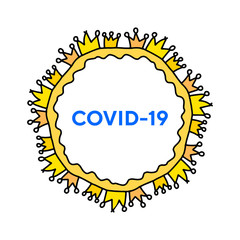 Covid-19 coronavirus hand drawn vector illustration in cartoon comic style crowns around infection for prints posters cards