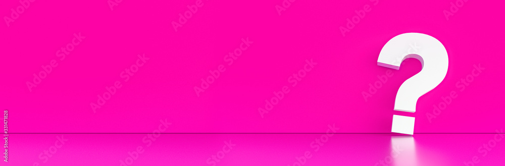 Poster question mark in front of a red color wall background. business support concept - 3d rendering.