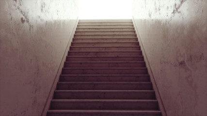 Fototapeta na wymiar Cream marble staircase leading into blinding white light. Stairway to heaven concept. 3D rendering