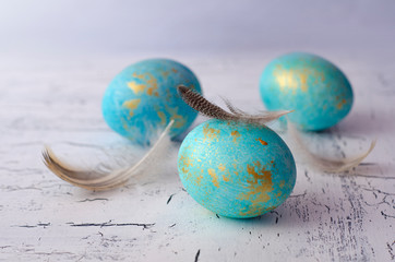 Easter blue eggs. Greeting card. 
