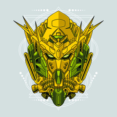 Mecha head with sacred geometry pattern