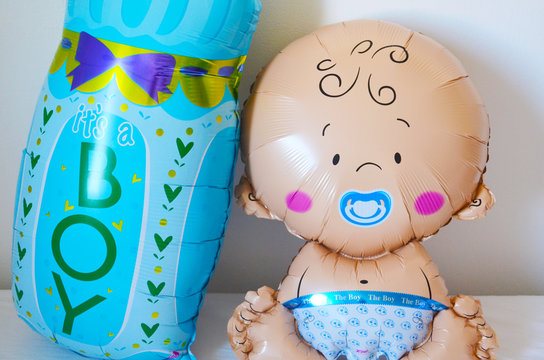 Blue boy balloons baby shower