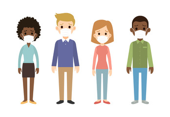 Group of people wearing protective face masks - Vector illustration