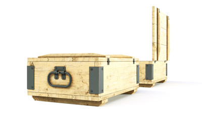 Military box with explosive isolated on white. 3D illustration