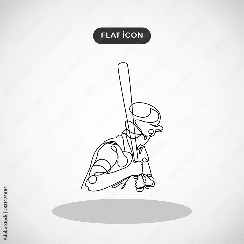 Poster baseball player vector- continuous line drawing