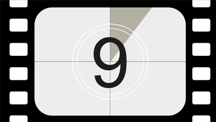 classic movie countdown frame at the number nine. Vintage retro cinema. Abstract concept graphic element. Art design.