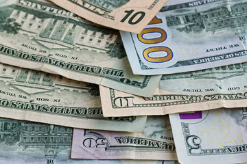 Fototapeta na wymiar Backside of American dollars,above view