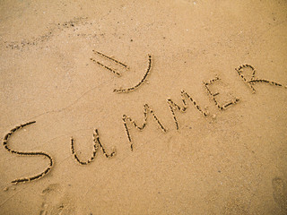 Summer inscription on the sand