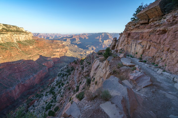 hiking zig zag on the south kaibab trail in grand canyon national park, arizona, usa