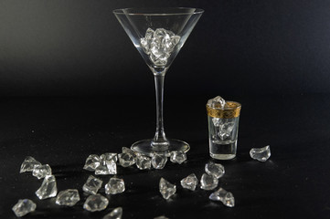 black and white photo cocktail composition ice and glass