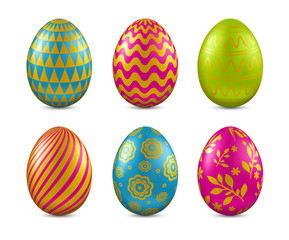 Colorful easter egg with geometric and floral pattern isolated on white background. Vector illustration.