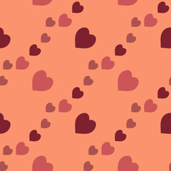 Seamless pattern with charming dark red hearts on orange background for plaid, fabric, textile, clothes, tablecloth and other things. Vector image.