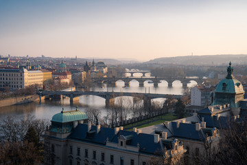 Prag's Brücken bei Sonnenuntergang
