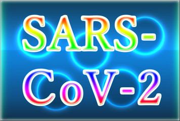 It is an illustration with the character string sars-cov-2. The background is also beautiful.
