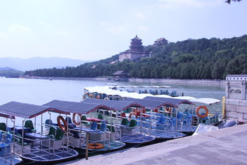 Boats embarked on Kunming Lake in Beijing