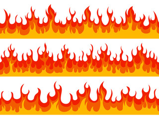 Flame borders. Fire blazing banner, heat burn wildfire silhouette flammable elements, hot flaming border isolated vector illustration set. Fire heat, hot border line, detailed raging flammable © WinWin