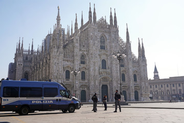 Europe, Italy Milan march 2020 - Duomo Cathedral, Vittorio Emanuele Gallery  empty of people and...
