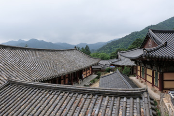 Naklejka premium Haeinsa Temple in Hapcheon-gun, South Korea. Haeinsa is an old Korean traditional temple.