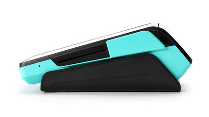 Pos terminal device for reading banking cards isolated on white background