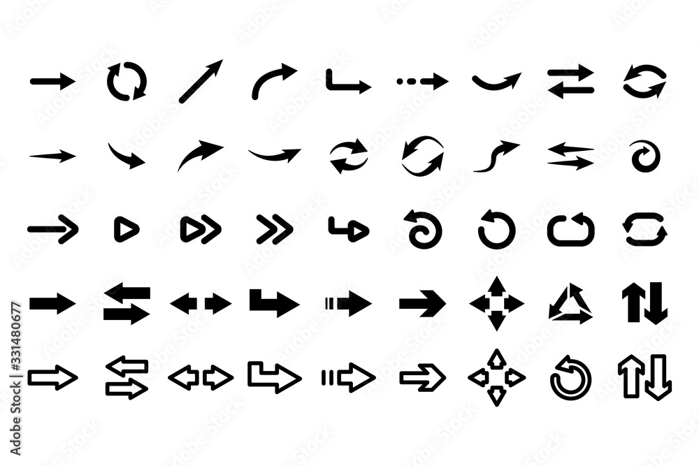 Poster web arrows. user pointer arrow sign, web interface pictograms, arrows collection for mobile apps, ui