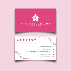 Beautiful pink cheeryblossom flower business card template