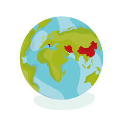 Modern vector illustration of coronavirus quarantine. Wuhan virus disease. 2019-nCoV novel coronavirus in China, Italy and Iran. Globe with infected area