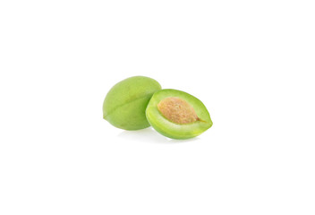 Green plum isolated on white background