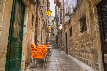 Mediterranean summer cityscape - view of a medieval street early in the morning in the Old Town of Dubrovnik, on the Adriatic Sea coast of Croatia © rustamank