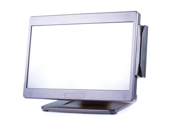 POS terminal monitor on white background