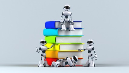 Fun robots next to books