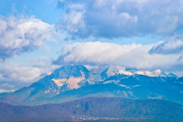 Fototapeta na wymiar Julian Alps snow mountains landscape of Ljubljana in Slovenia