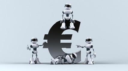 Fun robots next to a euro.