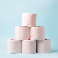 Pile of white paper toilet rolls, illustrative of stockpiling toilet rolls during the corona virus epidemic Coronavirus outbreak or Covid-19, Wuhan epidemic outbreak. Doomsday panic people