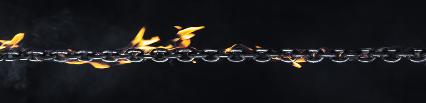 Iron Chain On Fire On A Black Background