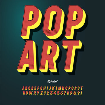 Slanted 'Pop Art' Vintage 3D Sans Serif Font. Colorful Alphabet. Retro Typography. Vector Illustration.